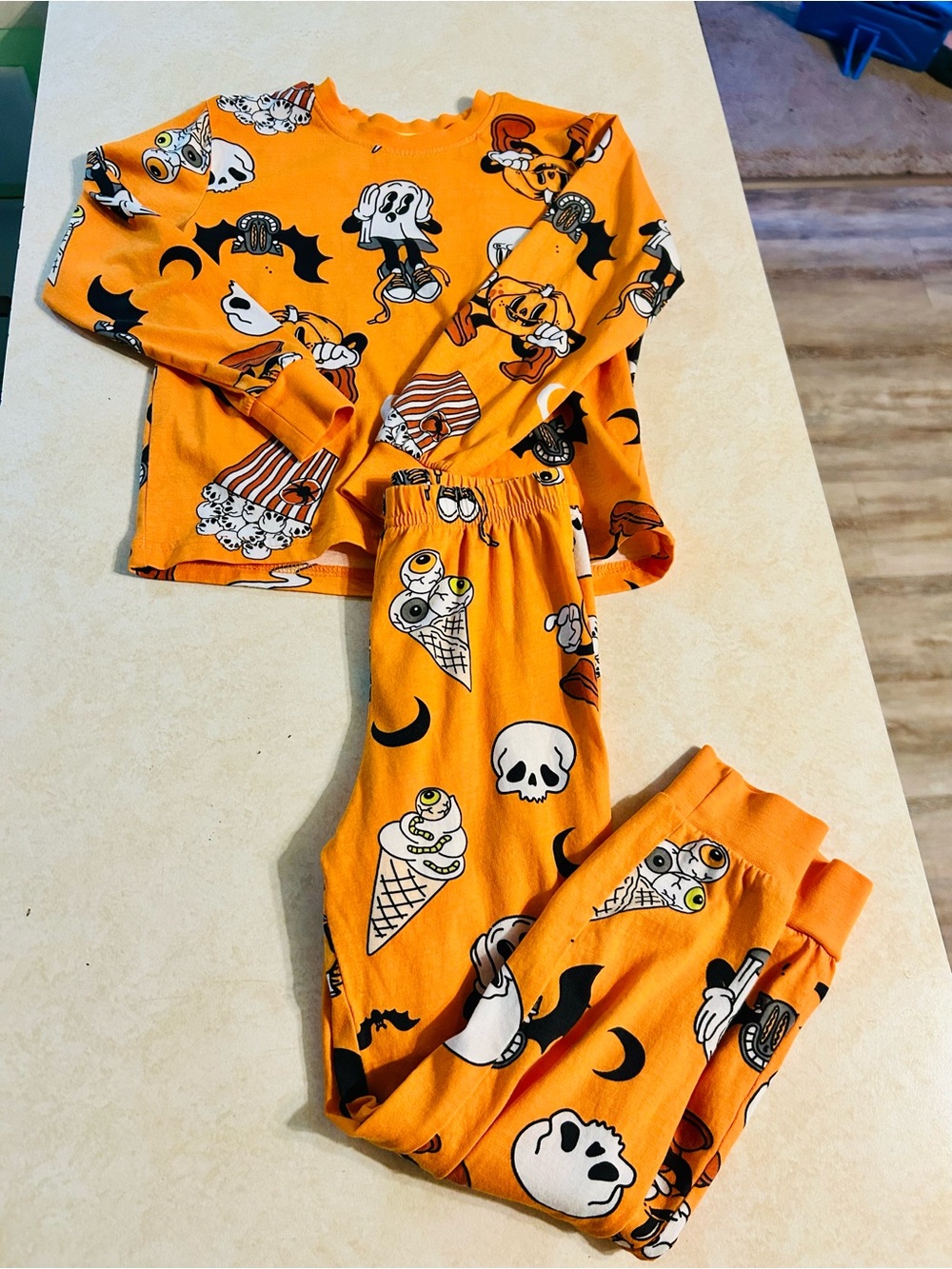 George Orange Halloween Pajama Set with Ghost & Skull Prints